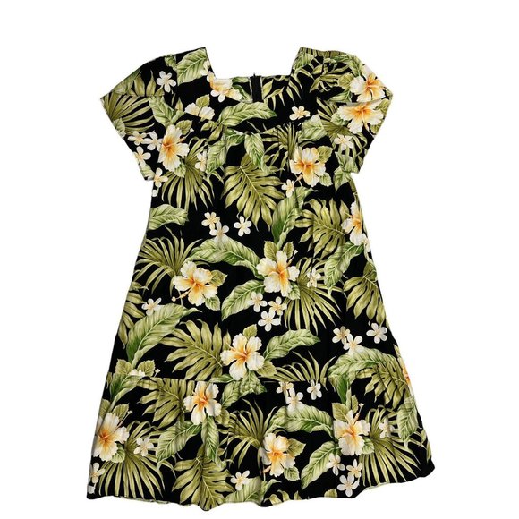 Aloha Moi Vintage Womens Xl Made In Hawaii Green Floral Tiered Dress MuuMuu Luau - Picture 4 of 6